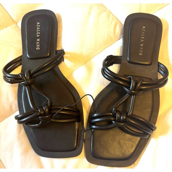 NWOT Azalea Wang Stetson Knot Strappy Slip On Leather Sandals Size 7 - Picture 1 of 6